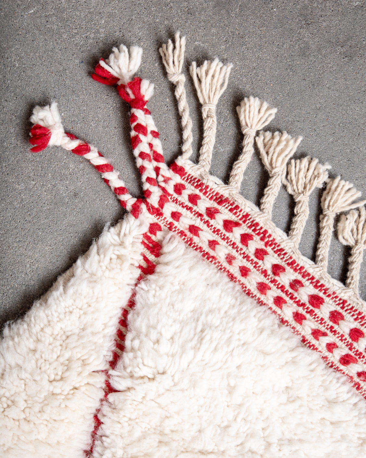 Modern, designer, handcrafted Berber rug from Morocco. Beniourain carpet with beautiful colours and patterns and fluffy wool texture.